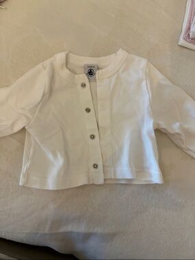 Petit Bateau White Snap-Front Baby Cardigan